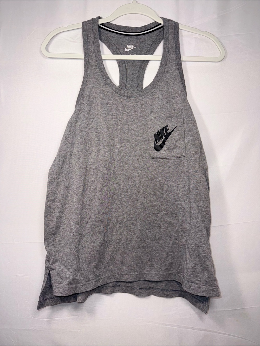 Nike Logo Women Gray Racerback Tank with Pocket Swoosh Size Small